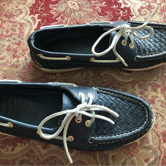 Sperry Dark Blue Woven Boat Shoes - Picture 3 of 5